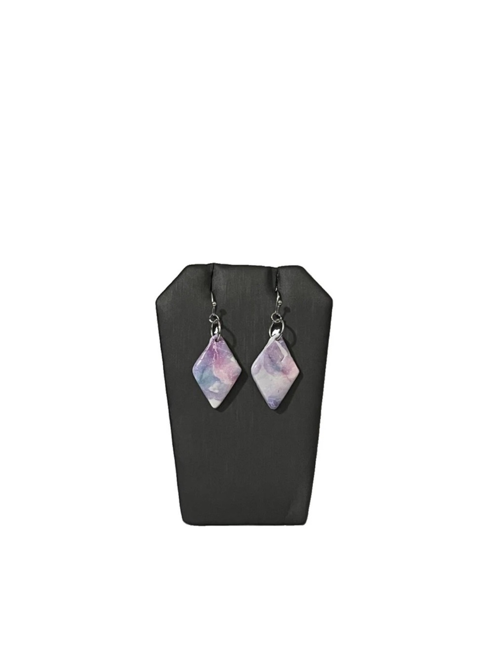 Handmade Pastel Fairycore Marbled Clay Earrings Diamond Shape Pink Purple Dangle